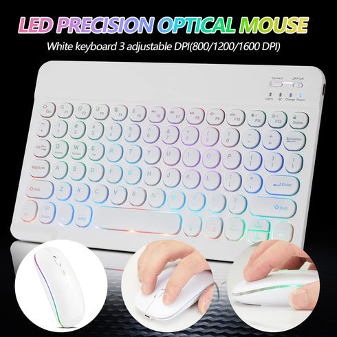 Ultra-Slim Bluetooth Keyboard and Mouse Portable Mini Wireless Keyboard Rechargeable 7-Color Backlit for Apple iPad iPhone Samsung Tablet iPhone S...