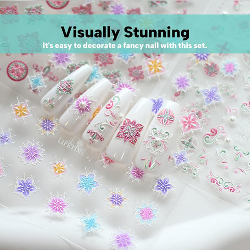 Bohemian Totem Colorful Nail Art Stickers 5D Embossed Nail Decals for Nail Art Design Self-Adhesive Nail Accessories for Women Nail Art Supplies 3...