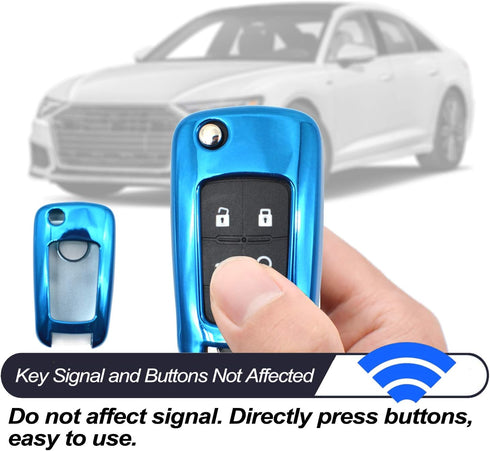 MECHCOS Fit for Chevy Chevrolet Equinox Cruze Malibu Encore Camaro Impala Buick Regal Lacrosse GMC Terrain Blue TPU Key Fob Cover Case Remote Hold...