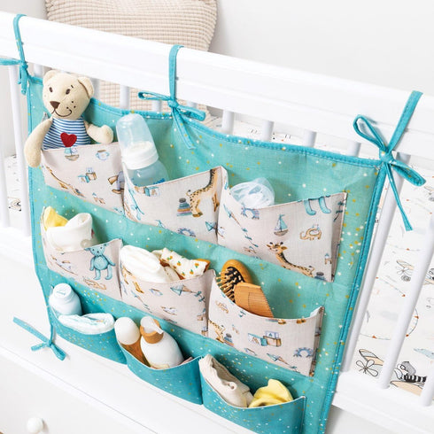 Baby Crib Side Organizer - Organizer Tote Bag - Nursery Storage Bin for Changing Table | Portable Car Travel Organizer (Blue)...