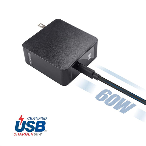 Cable Matters 60W USB C Wall Charger (USB C Charger) in Black - Supports 60W Power Delivery Charging - Includes 3m / 9.8 ft USB-C Charging Cable, ...