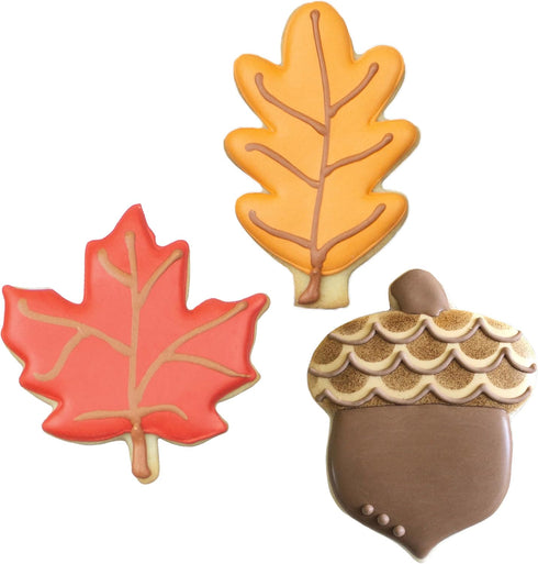 Fall Leaves Cookie Cutters 3-Pc. Set Made in USA by Ann Clark, Acorn, Maple Leaf, Oak Leaf...