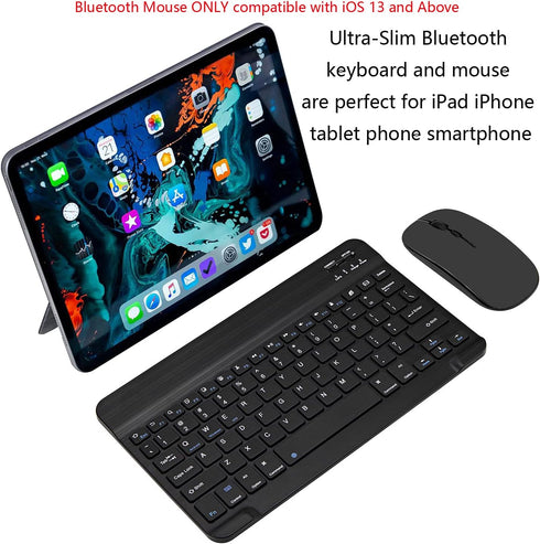 Ultra-Slim Bluetooth Keyboard and Mouse Combo Rechargeable Portable Wireless Keyboard Mouse Set for Apple iPad iPhone iOS 13 and above Samsung Tab...