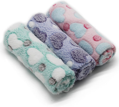 1 Pack 3 Puppy Blankets Super Soft Warm Sleep Mat Love Print Blanket Fluffy Fleece Pet Blanket Flannel Throw Dog Blankets for Small Dogs Puppy Dog...