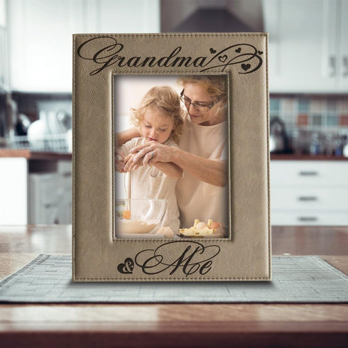 BELLA BUSTA- Grandma and Me Picture Frame- Grandma gifts- Gift for Grandparents-Engraved Leather Picture Frame- 5 x 7 Vertical(Grandma)...