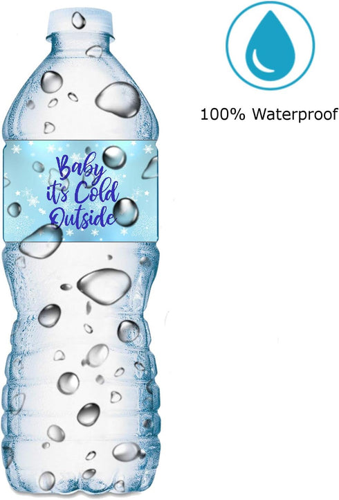 20 Baby Its Cold Outside Baby Water Bottle Labels; Baby Shower Set of 20 Waterproof Water Bottle Wrappers, Decorations; Its a Boy Blue...