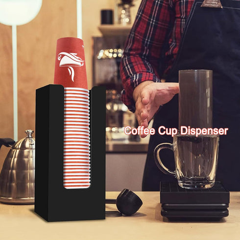 Coffee Cup Dispenser, Cup and Lid Organizer fits 5 to 16 oz Disposable Paper & Plastic Cups, Acrylic Cup Holder for Table Countertop, Black...