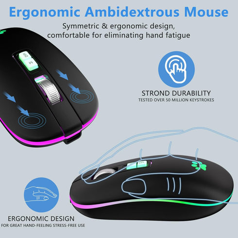 Wireless Mouse, Backlit LED Portable Slim Computer Mouse for Laptop, PC, Computer, MacBook, iPad, Chromebook, Notebook, 2.4G Rechargeable Wireless...