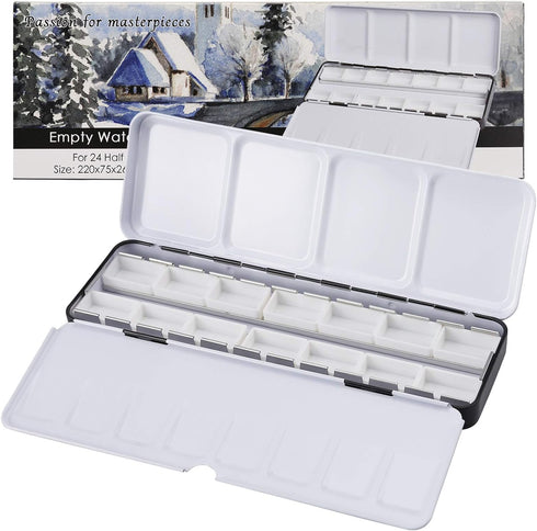 MYARTOOL Empty Watercolor Palette, Metal Empty Watercolor Tin Palette Paint Case with 12 PCS Empty Full Pans for DIY Travel Watercolor Palette, Ac...