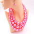Womens Faux Pearl Costume Jewelry 3 Layers Pearl Chunky Necklace Bracelet and Earrings (Pink)...