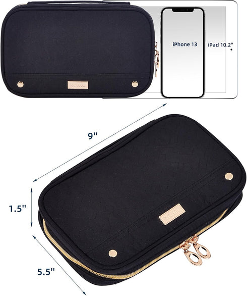 NISHEL Travel Jewelry Case, Travel Organizer for Necklaces, Earrings, Rings, Bracelets, Watch, Black...