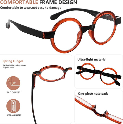 Eyekepper 4 Pack Round Reading Glasses for Women Retro Readers Eyeglasses...