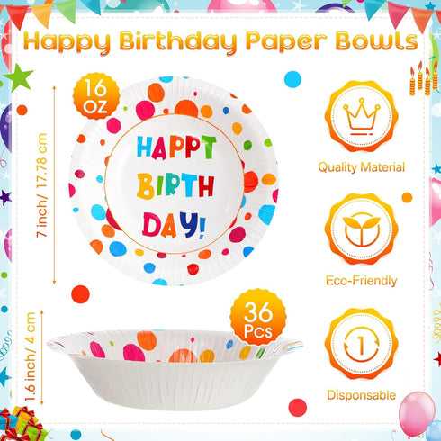 16 oz Happy Birthday Paper Bowls Birthday Polka Dots Paper Snack Bowls Happy Birthday Party Supplies Disposable Dessert Bowls Serving Salad Bowls ...