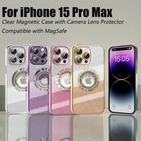 Misscase for iPhone 15 Pro Max Magnetic Glitter Case Compatible with MagSafe,Full Protection Slim Shockproof Anti-Scratch Case with Camera Lens Pr...