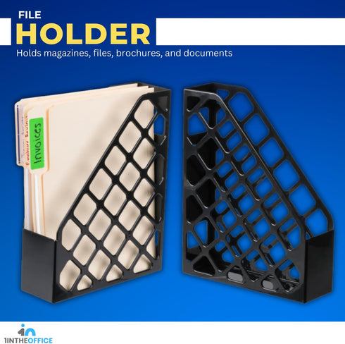 1InTheOffice Plastic Magazine File Holder, File Holder Organizer Box, 3 x 10 x 11.88, Recycled, Black, (2 Pack)...