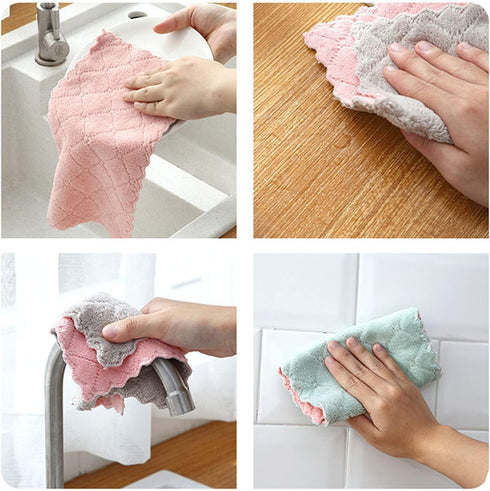 12 Pack Kitchen Towels Quick Dry Washcloths, Coral Velvet Dishtowels Multipurpose Reusable Cloths, Soft Tea Absorbent Cleaning Cloths Double-Sided...