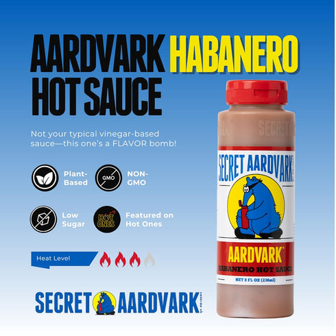 Secret Aardvark Habanero Hot Sauce - Habanero Peppers & Roasted Tomatoes, Medium Spiced Hot Sauce, BBQ Sauce, Non-GMO, Low Sugar, Low Carb, Hot Sa...