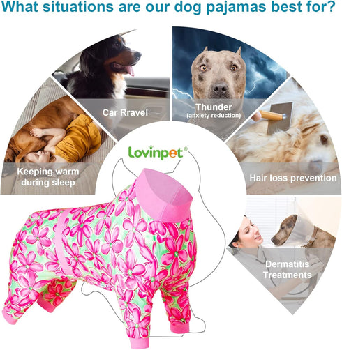 LovinPet Pitbull Pet Outfit, Post Surgery Recovery Pajamas for Dogs, Reflective Stripe, Full Coverage Dog Onesie, Breathable & Stretchy Fabric, Pi...