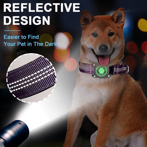 Airtag Dog Collar, Waterproof Air Tag Holder Dog Collar, Luminous & Reflective, Comfortable Padded, Adjustable Pet Collar for Small Medium Large H...