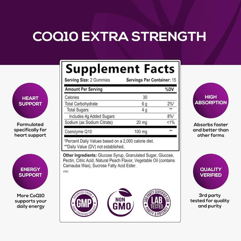 CoQ10 100mg Gummies - 3X Better Absorption, Antioxidant for Heart Health Support & Energy Production, Ultra Coenzyme Q10 Vitamins, Coq 10 Suppleme...