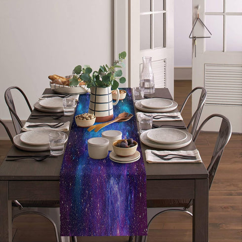 Dining Table Runner Dresser Scarf Linen Burlap Fabric,Galaxy Stars in Space Universe Celestial Astronomical Planets Washable Table Runners 72 Inch...