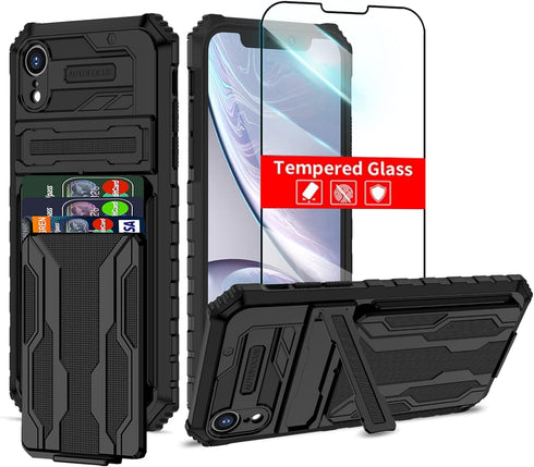for iPhone XR Case with Card Holder Detachable Wallet Cover, Built-in Kickstand & Screen Protectors, Full Body Shockproof Phone Case for iPhone XR...