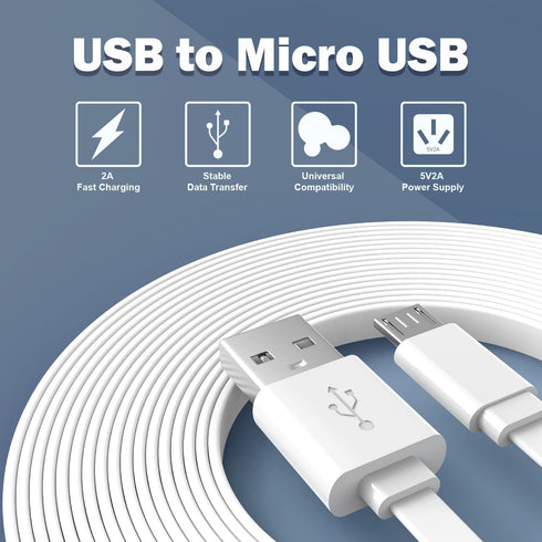 2 Pack 10FT Flat Power Extension Cable for WyzeCam YI Camera NestCam Blink Cam Netvue Kasa Cam Cloud Camera Arlo Q Furbo Dog, USB to Micro USB Dur...