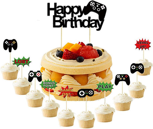 11 Pcs Video Game Happy Birthday Cake Toppers Cupcake Decorations Set Game Controllers Cake Decorations Picks for Man Or Kids Game Themed Birthday...