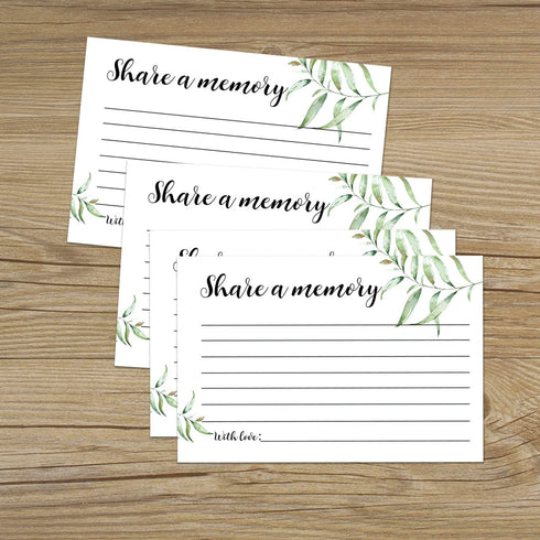 Giftideaworkshop 50 Greenery Share A Memory Cards for Celebration of Life Birthday Anniversary Memorial Funeral Graduation Bridal Shower Game, Gue...