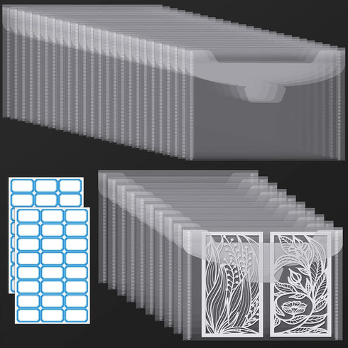 Pllieay 35pcs Clear Stamp and Die Storage Pockets, Stamp Storage Bags, Plastic Envelopes, Scrapbooking Storage Die Cuts for Stencil Storage Card M...