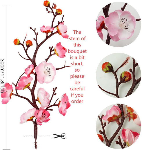 LIUCOGXI 4 Pcs Artificial Flower Plum Blossom Branch Real Touch Artificial Cherry Blossom Flower Short Stem for Table Wedding Bouquet Home Decor...
