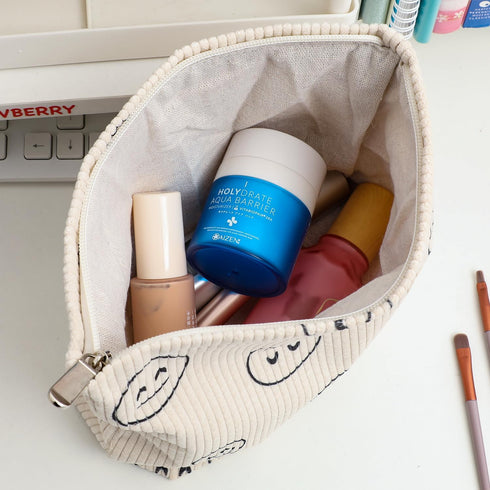 Cosmetic bag Makeup bag Preppy Cute Corduroy Toiletry bag for women travel essentials (Full beige)...