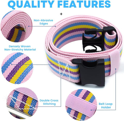 Gait Belt with Plastic Buckle Transfer and Walking Aid with Belt Loop Holder for Assisting Therapist, Nurse, Home Care - 60" L x 2" W (Rainbow)...