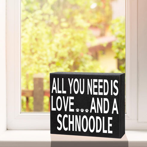 JennyGems All You Need Is Love and a Schnoodle Wooden Sign, Schnoodle Gifts, Shelf Decor and Wall Hanging, Made in USA...