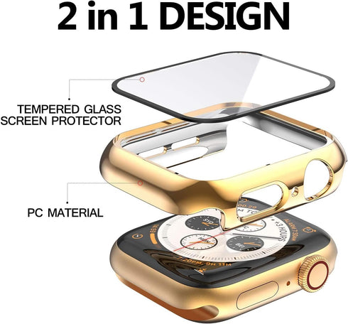 Hankn 44mm Hard Plated Case for Apple Watch Series 6/5/4 - Tempered Glass Screen Protector, Full Coverage Shockproof Bumper, Gold...