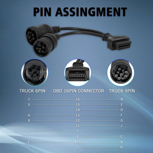 OBD 6pin 9pin J1708 J1939 Cable for Truck 6+9pin to OBD2 16pin Adapter Fit for Cummins Heavy Duty Truck Scanner Cable OBD to 9pin J1939 and 6pin J...