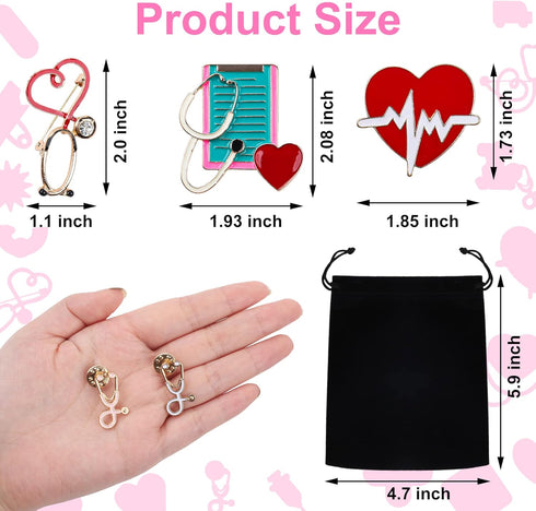 20 Pieces Nurse Enamel Pins Cute Brooch Pins Inspirational Cartoon Lapel Pins Badges Doctor Enamel Pin with Storage Bag for Nurses' Day Christmas ...