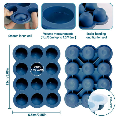 Baby Food Storage Container -12 x 1.5OZ Silicone Baby Food Freezer Tray with Silicone Lid, Perfect Food Container for Homemade Baby Food, Vegetabl...