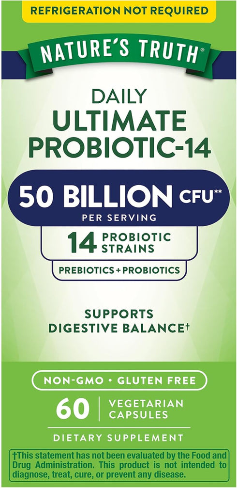 Nature's Truth Probiotic 50 Billion CFU | 200mg Prebiotics | 60 Capsules | Vegetarian, Non GMO & Gluten Free Supplement for Men and Women | Suppor...