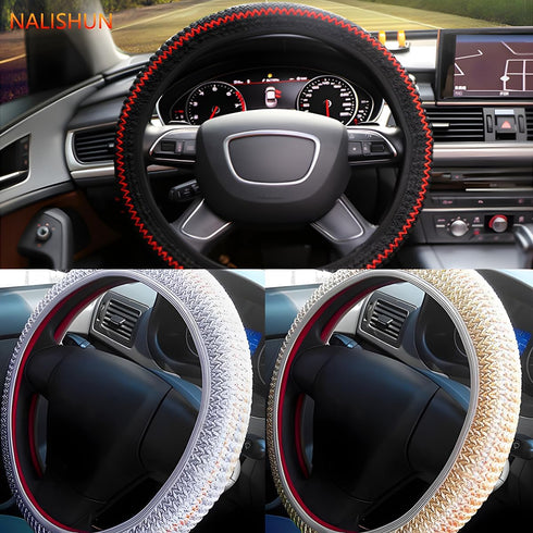 Car Steering Wheel Cover, Microfiber Breathable Ice Silk Steering Wheel Cover for Women & Men, 15 Inch Car Accessories Anti-Slip Interior Trim Whe...