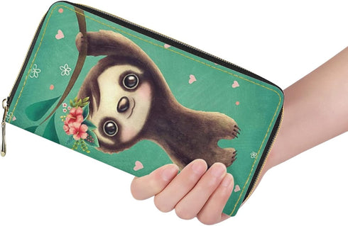 Sloth Wallet for Women PU Leather Purse with Card Holder Zip Around Clutch Wallets...