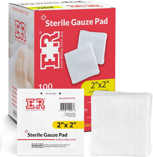Ever Ready First Aid Sterile Gauze Pads, 2x2, 100/box...