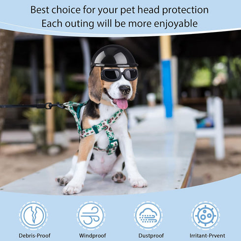 Small Dog Helmet Goggles Motorcycle Helmet UV Protection Doggy Sunglasses Pet Dog Glasses Safety Hat with Adjustable Belt Windproof Snowproof Eye ...