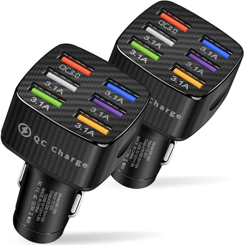 Amiss Car Charger Adapter, 6 USB Multi Port, Fast Charger, Include QC 3.0 and 5 Other Ports, Car Interior Accessories, Fit for iPhone 13/12/11/pro...