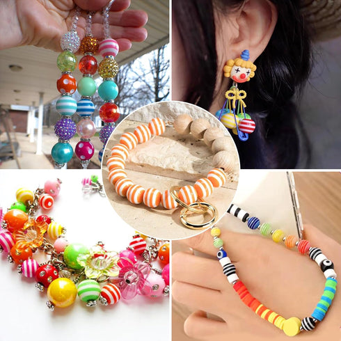 Cheriswelry 100pcs Round Rainbow Striped Acrylic Beads 10mm Chunky Ball Colorful Lined Striped Bubblegum Gumball Bead Spacers for DIY Jewelry Maki...