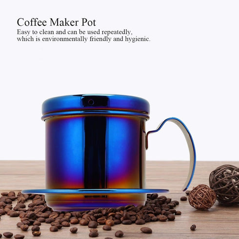 Coffee Drip Filter Pot Stainless Steel Vietnamese Style Coffee Maker Pot Coffee Drip Brewer for Home Kitchen Office Outdoor(blue)...
