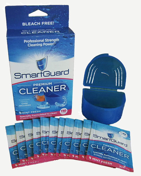 Premium Cleaner Crystals & Cleaning Case -(110 Cleanings)- Removes Stain, Plaque, & Bad Odor from Clear Braces, Dentures, Night Guards, Mouth Guar...