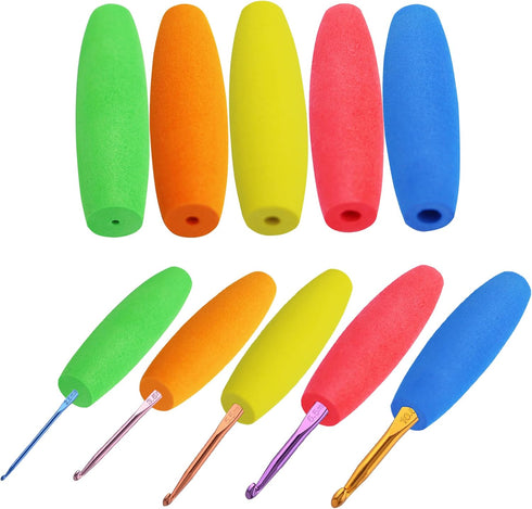 MEYAGO 5PCS Crochet Hook Grips Set Ergonomic Crochet Hook Handle Multi-Size Ergonomic Crochet Hook Handle Attachment - Fits 2mm to 10mm Hooks...