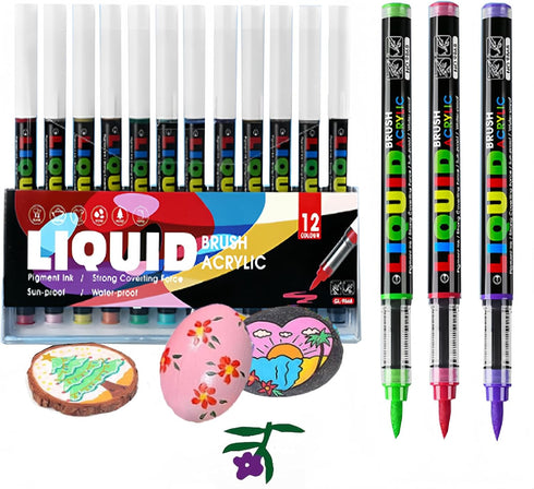 12 Colors Acrylic Paint Fabric Permanent Markers for Rock Canvas Wood Glass Ceramic Nail Painting Kit Art Pen...