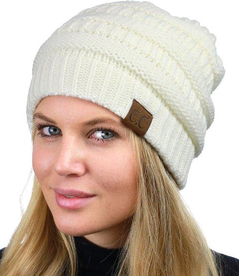 C.C Unisex Chunky Soft Stretch Cable Knit Warm Fuzzy Lined Skully Beanie...